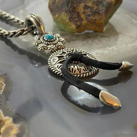 Carolyn Pollack Southwestern Style Sterling Turquoise Flower Shield Pendant - Picture 4 of 10